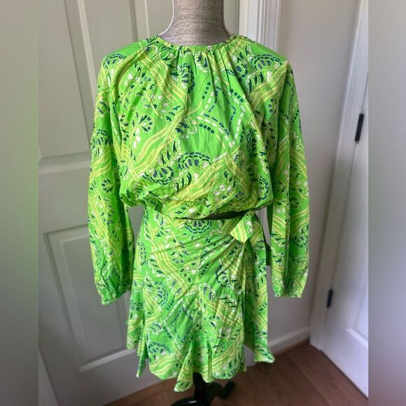 NWT RHODE Azure Top & Willow Skirt in Lime Diamond Stitch Puff Sleeve Paisley - Picture 3 of 10